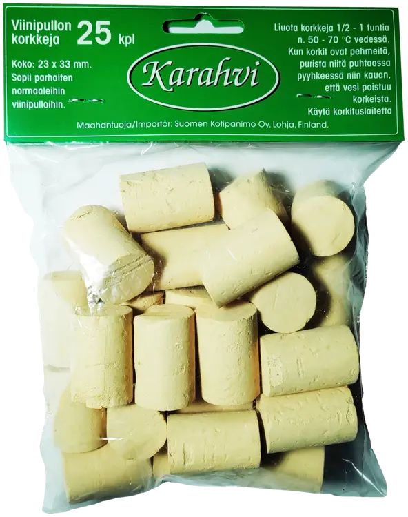 Karahvi luonnonkorkit 23x33mm, 25kpl