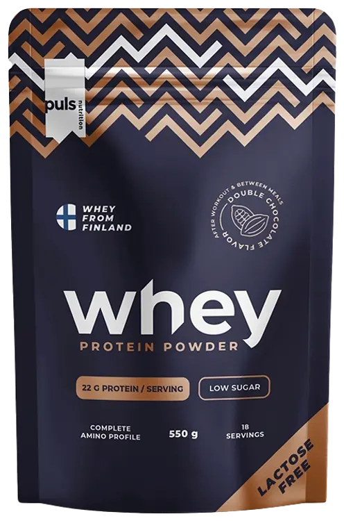 PULS WHEY Tuplasuklaa proteiinijauhe 550g laktoositon kotimainen