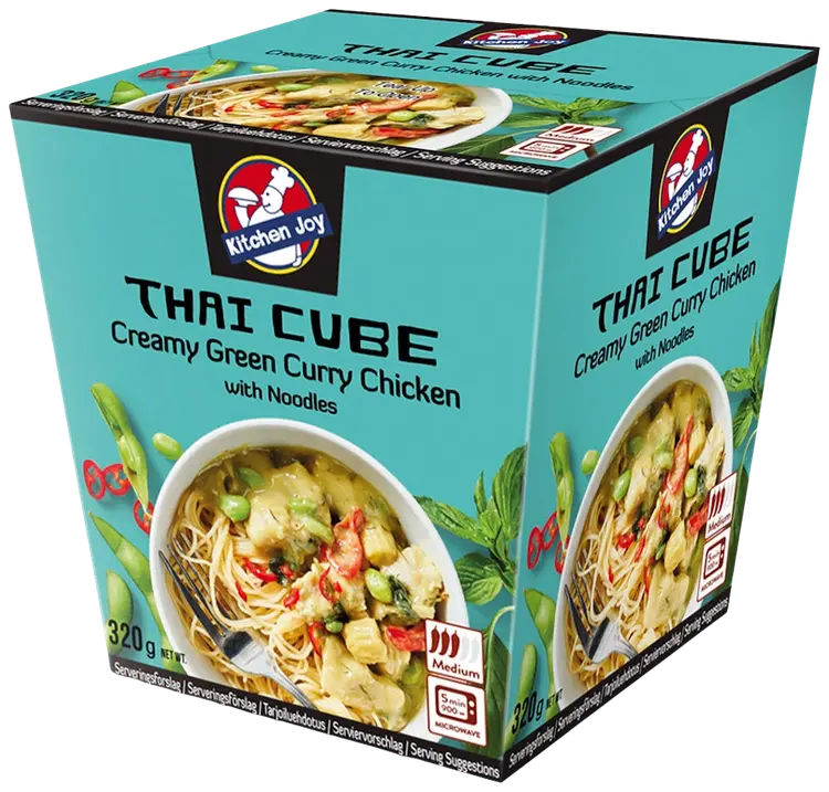 320g Kitchen Joy Thai-Cube Creamy Green Curry -kanaa ja nuudeleita, pakaste
