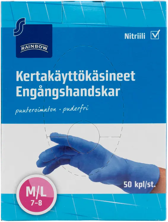 Rainbow kertakäyttökäsineet M/L 50kpl