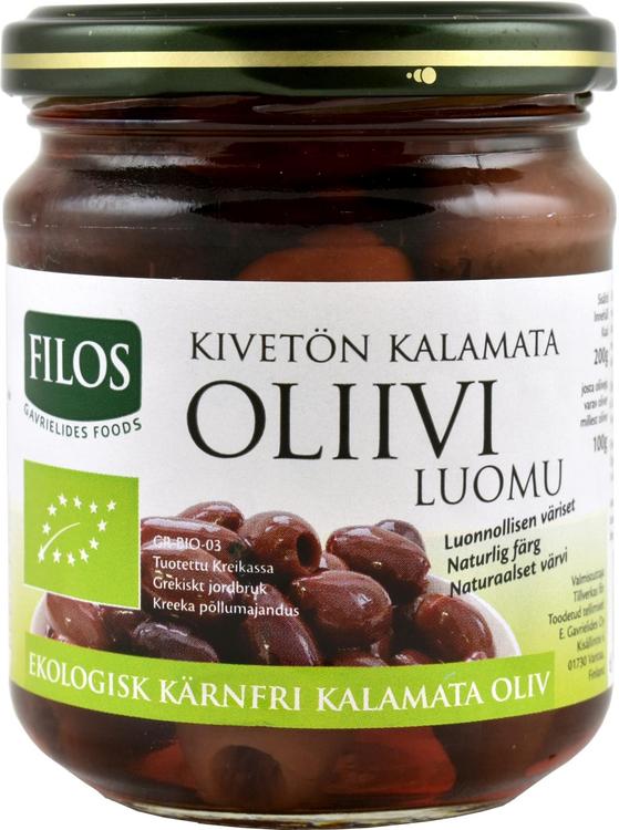 Filos kalamata kivetön luomuoliivi suolavedessä 200/100g