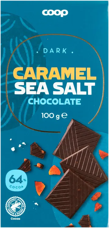 Coop tumma suklaa 64 % kinuski ja merisuola 100 g