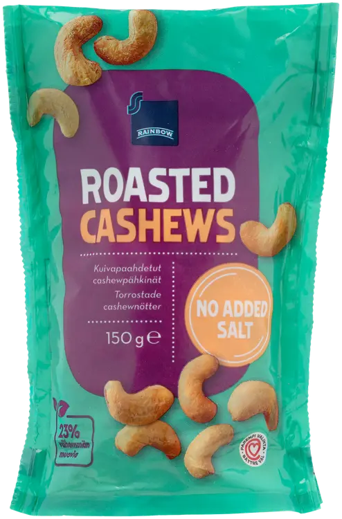 Rainbow kuivapaahdetut cashewpähkinät 150 g suolaamaton