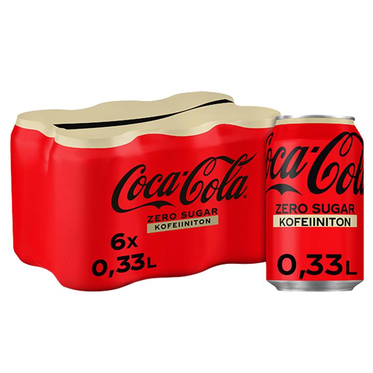 6-pack Coca-Cola Zero Sugar Kofeiiniton kasviuutejuoma tölkki 0,33L