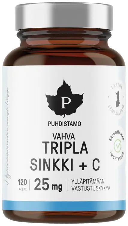 Puhdistamo Tripla Sinkki + C 25 mg 120 kapselia