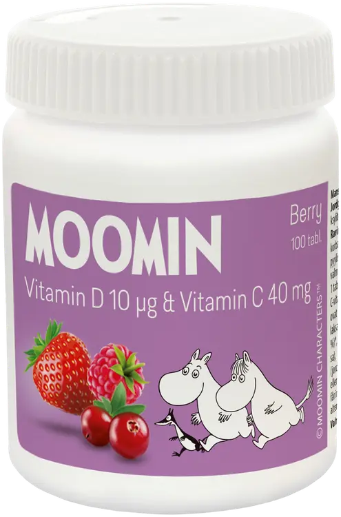 Moomin C+D vitamin Berry imeskelytabletti 100tabl 40g ravintolisä