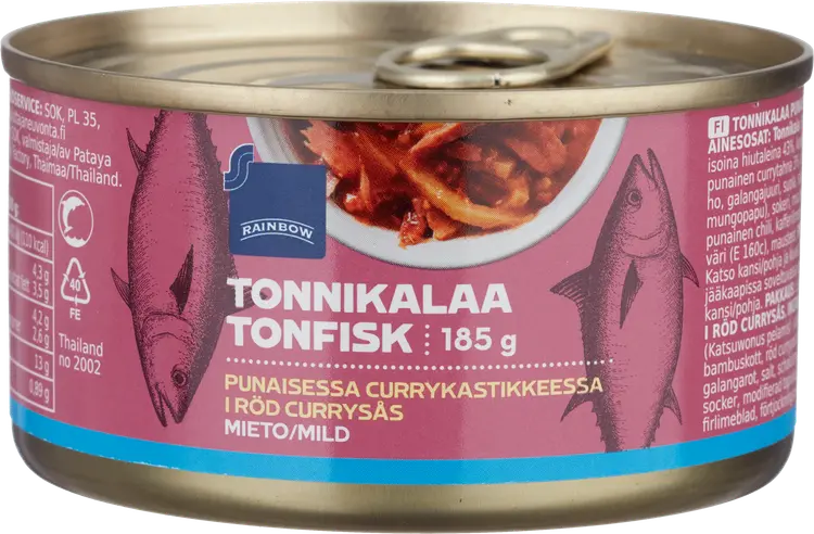 Rainbow 185/80g tonnikalaa punaisessa currykastikkeessa