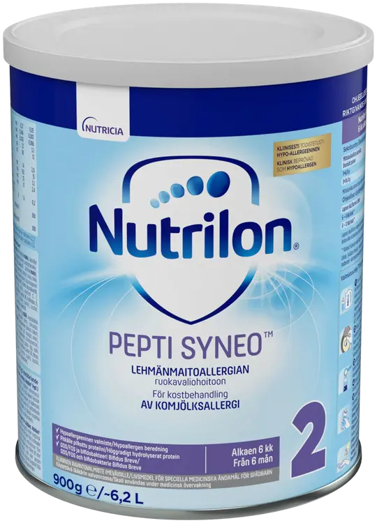 Nutrilon Pepti Syneo 2 900 g, kliininen ravintovalmiste lehmänmaitoallergian ruokavaliohoitoon, alkaen 6kk
