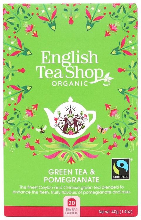 English Tea Shop Luomu Vihreä Tee Green Tea & Pomegranate 20 pss 40g
