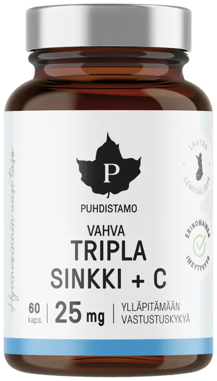 Puhdistamo Tripla Sinkki + C 25 mg 60 kapselia