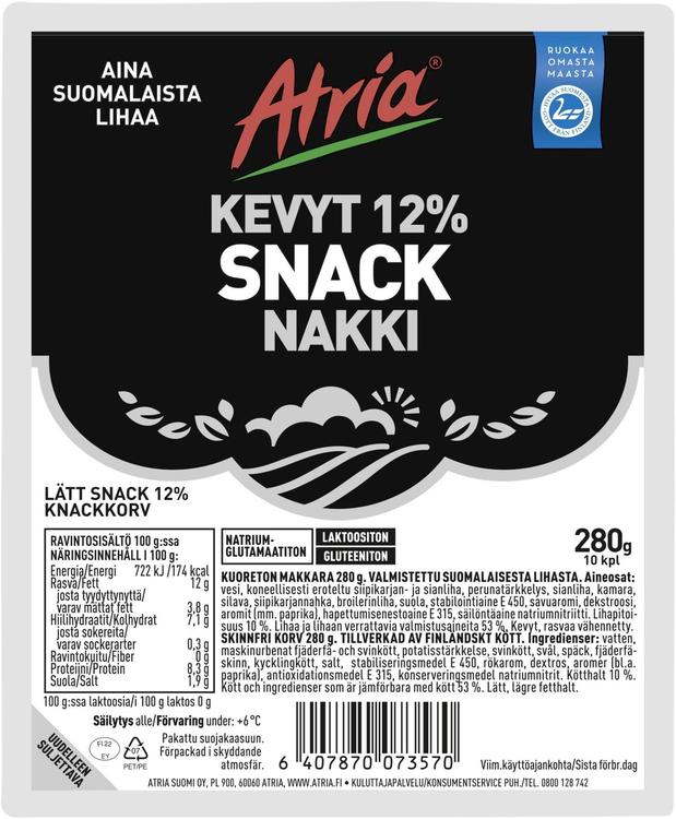 Atria Kevyt 12% Snack Nakki 280g