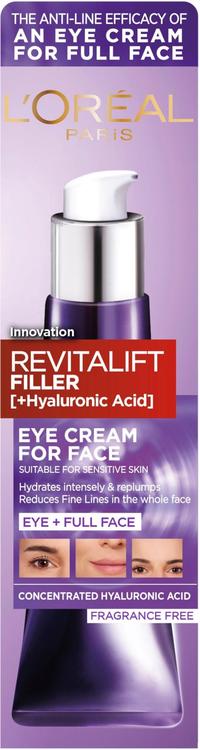 L'Oréal Paris Revitalift Filler Eye Cream for Face intensiivisesti kosteuttava silmänympärysvoide koko kasvoille 30ml