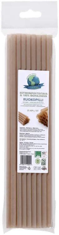 SaveGaia kompostoitava ja biohajoava ruokopilli 6x210mm 25kpl