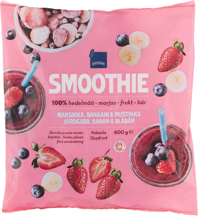 Rainbow 600g smoothie hedelmä- ja marjasekoitus mansikka-banaani-mustikka pakaste