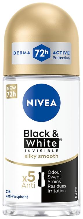 NIVEA 50ml Black & White Invisible Silky Smooth Deo Roll-on -antiperspirantti