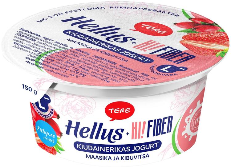 Hellus+Hi!Fiber kiudainerikas jogurt maasika-kibuvitsa, laktoosivaba, 150 g