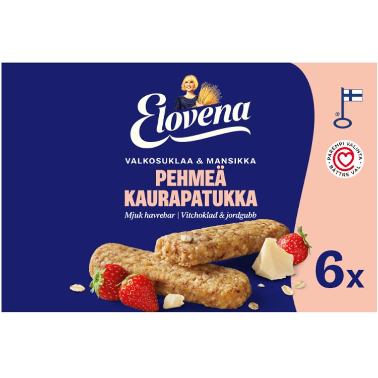 Elovena 6x30g valkosuklaa & mansikka pehmeä kaurapatukka