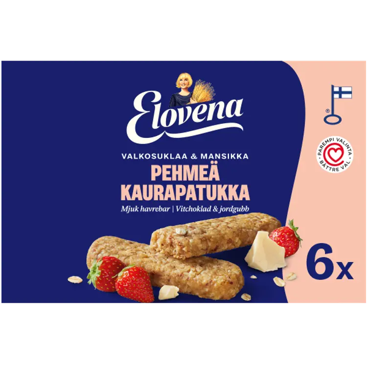Elovena 6x30g valkosuklaa & mansikka pehmeä kaurapatukka