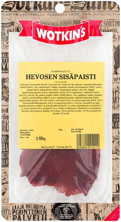 Wotkin´s 100g Kylmäsavustettu Hevosen sisäpaisti, siivutettu