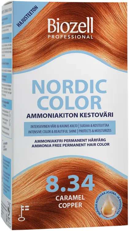 Biozell Nordic Color Professional ammoniakiton kestoväri Caramel Copper 8.34 2x60ml