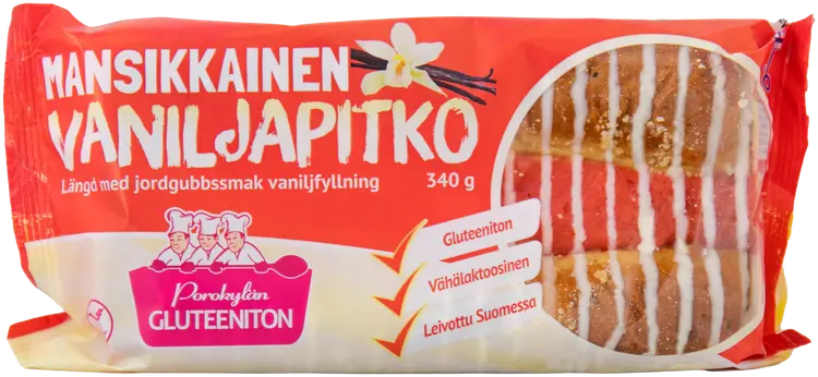Porokylän Mansikkainen vaniljapitko 340 g mansikanmakuinen vaniljatäytepitko gluteeniton