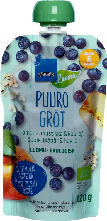 Rainbow puuro 120 g 6kk omena, mustikka & kaura
