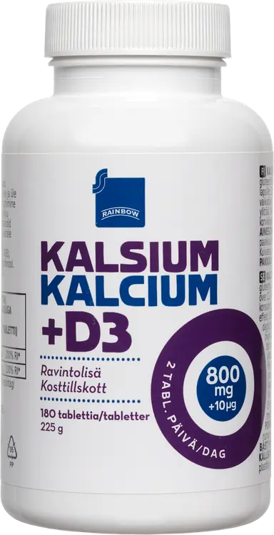 Rainbow kalsium- ja D-vitamiinivalmiste 800mg + 10µg ravintolisä 180kpl/225g