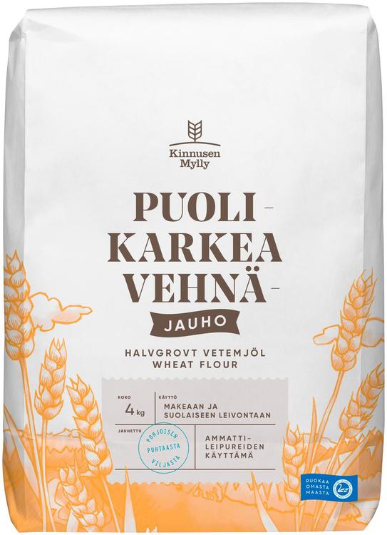 Kinnusen Mylly Puolikarkea vehnäjauho 4 kg