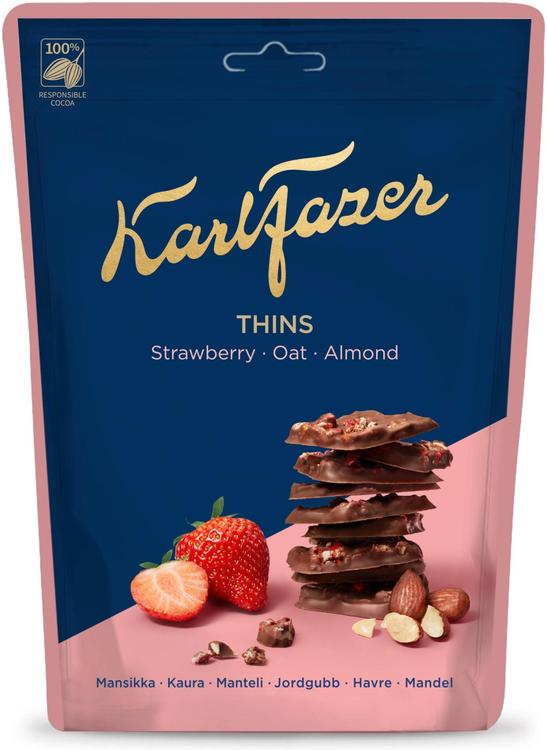 Karl Fazer Crunchy Thins Mansikka Kaura suklaapaloja 90g