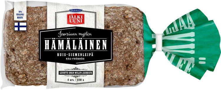 Oululainen Jälkiuuni Hämäläinen Ruissiemenleipä 4kpl 220g täysjyväruisleipä