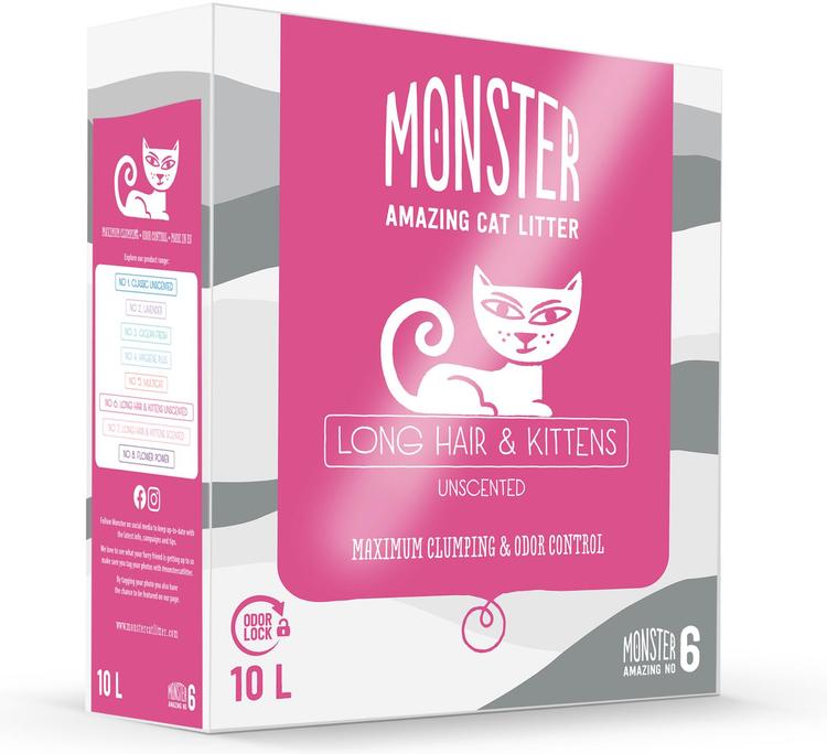 Monster kissanhiekka Long Hair & Kitten hajustamaton 10 L
