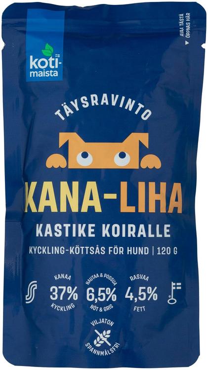 Kotimaista kana-lihakastike koiralle täysravinto 120 g