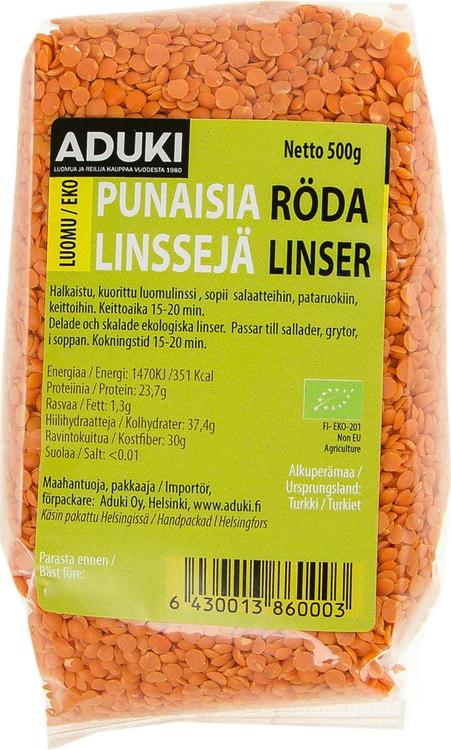 Aduki 500g Punainen linssi luomu