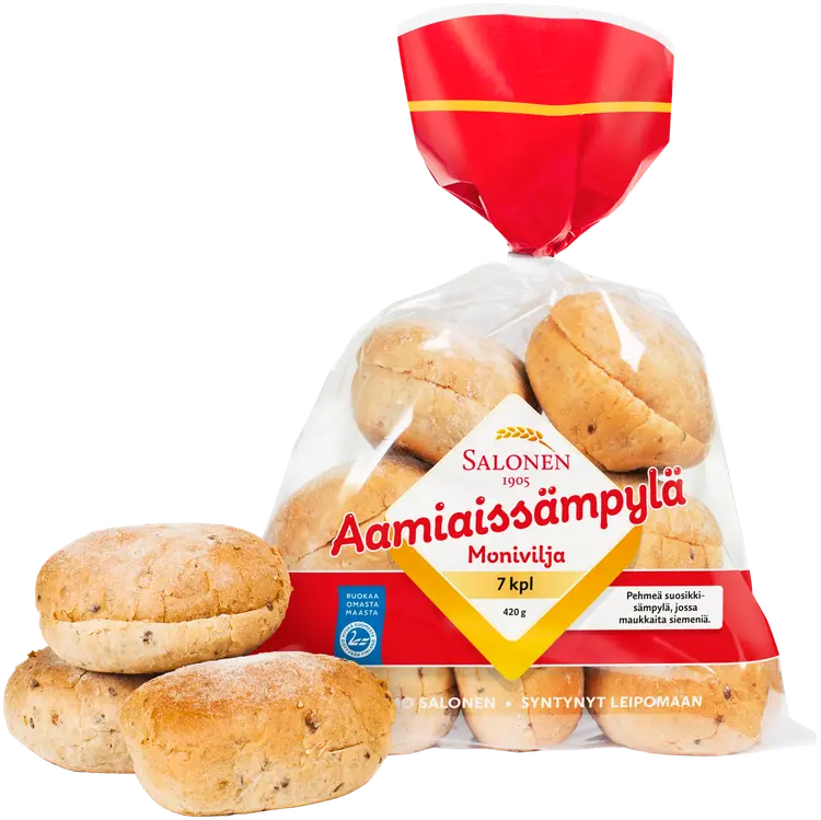 Leipomo Salonen Aamiaissämpylä monivilja 7/420g moniviljasämpylä, halkaistu