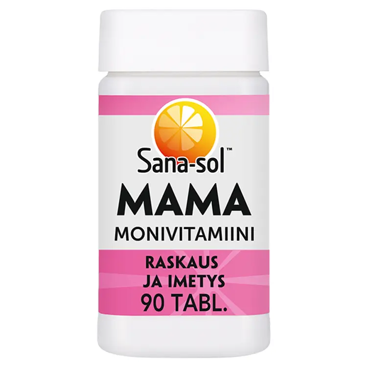 Sana-sol Mama monivitamiini-kivennäisainetabletti ravintolisä raskaana olevalle ja imettävälle naiselle 90tabl / 126g