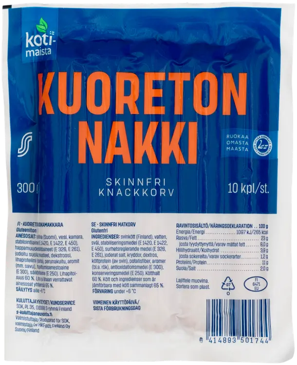 Kotimaista kuoreton nakki 300g