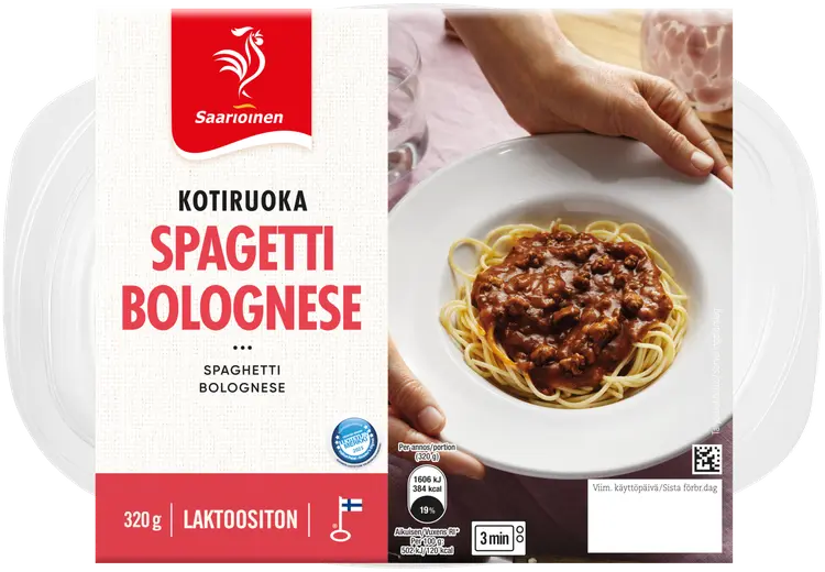 Saarioinen Spagetti Bolognese; spagettia ja jauhelihakastiketta 320g