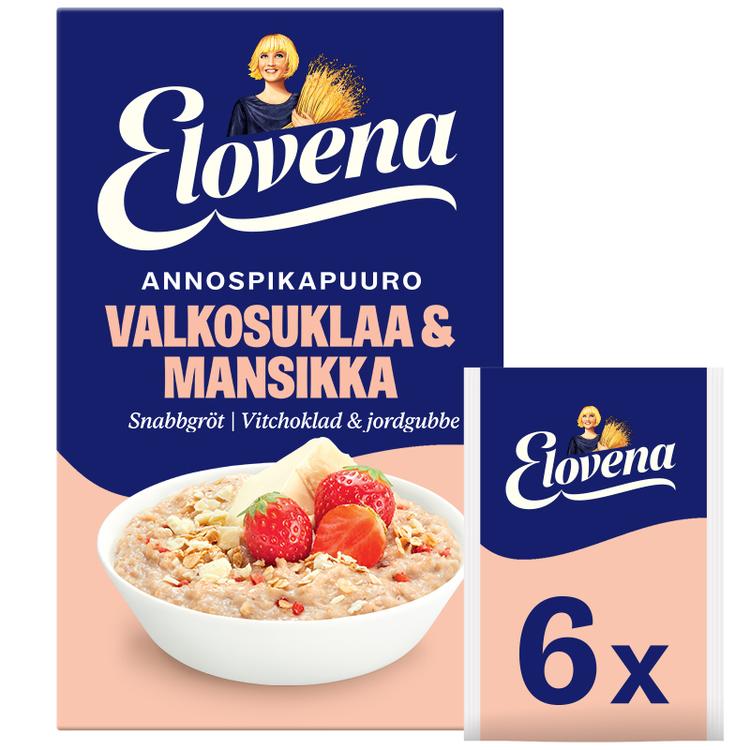 Elovena 210g valkosuklaa-mansikka annospikapuuro