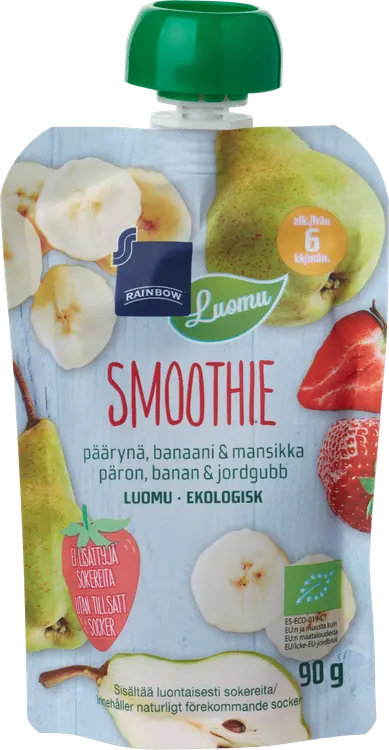 Rainbow smoothie päärynä, banaani & mansikka luomu 90 g 6 kk