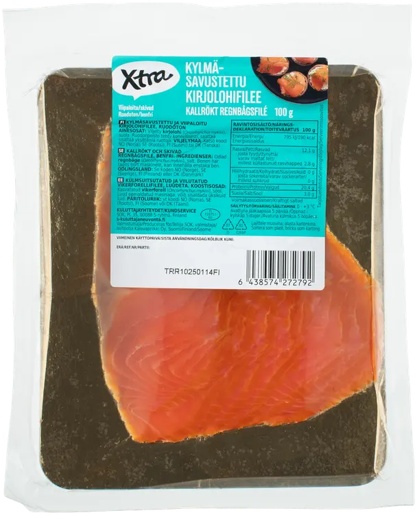 Xtra kylmäsavustettu kirjolohifilee viipaloitu100g