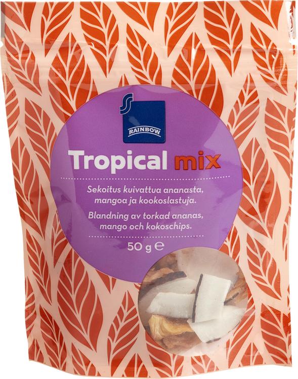 Rainbow 50g Tropical Mix kuivattu ananas, mango ja kookoslastu