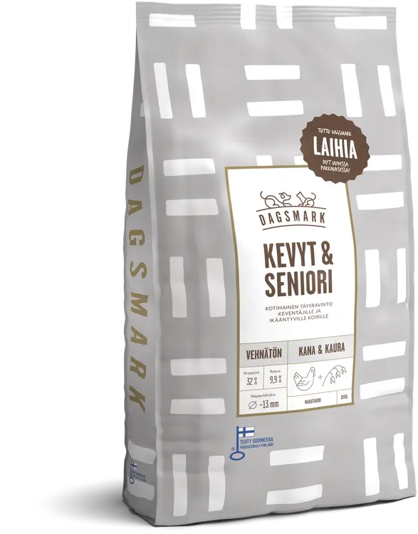 Dagsmark KEVYT & SENIORI koiran kuivaruoka vehnätön kana-kaura 10 kg
