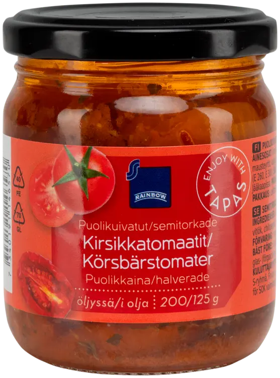 Rainbow puolikuivatut kirsikkatomaatit öljyssä 200 g
