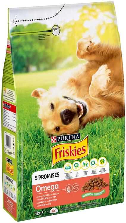 Friskies 3kg Omega Nautaa & Kalaa koiranruoka