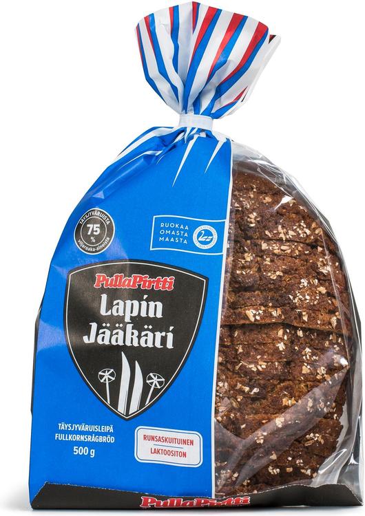 Pulla-Pirtti Lapin Jääkäri 500g siivutettu laktoositon runsaskuituinen täysjyväruisleipä