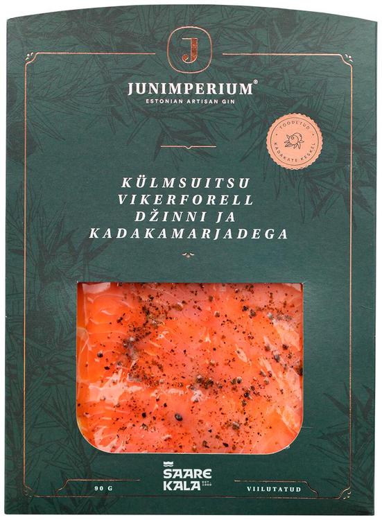 Külmsuitsu vikerforell dzinni ja kadakamarjadega, viilutatud 90 g
