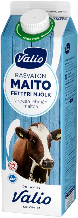 Valio vapaan lehmän rasvaton maito 1 l