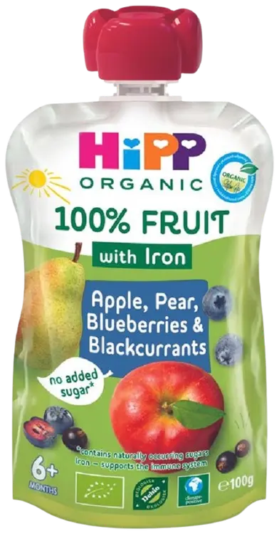 HiPP HiPPiS 100g Luomu Smoothie Omena Päärynä Marjat ja rautaa 6kk
