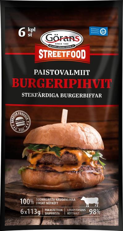 Görans Streetfood Paistovalmiit Naudan Burgeripihvit 6 x 113 g