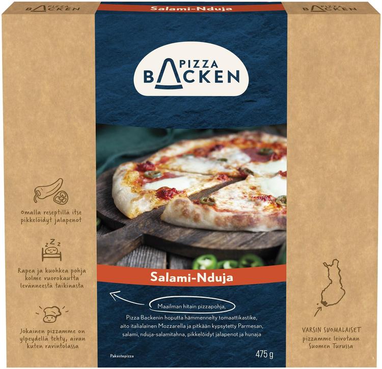 Pizza Backen Salami-Ndujapizza 475g pakastepizza